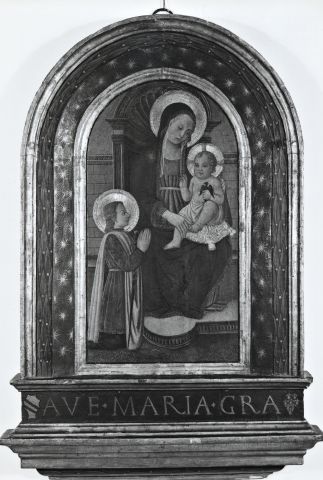 Anonimo — Anonimo fiorentino - sec. XV - Madonna con Bambino in trono con san Giuliano l'Ospedaliere (?) — insieme
